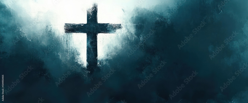 Abstract Watercolor Cross in Dark Teal and White for Spiritual Reflection and Praise Abstract Watercolor Cross in Dark Teal and White for Spiritual Reflection and Praise