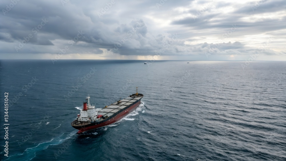 trading ship with containers in the middle of the ocean, crossing the continents, international trade route trading ship with containers in the middle of the ocean, crossing the continents, international trade route