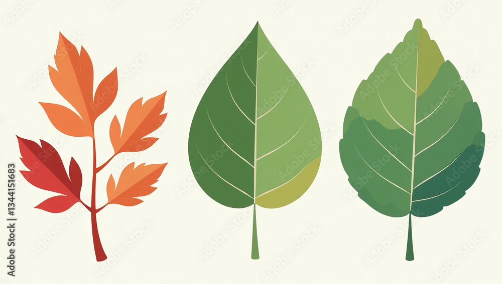 Fototapeta premium colorful leaf illustrations simple flat style vectors suitable various designs
