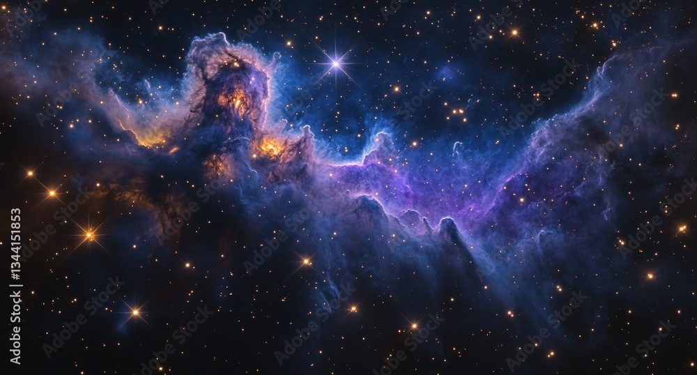 Cosmic Nebula in Space with Vibrant Purple and Blue Hues Glowing Stars and Surrealism Art Style Cosmic Nebula in Space with Vibrant Purple and Blue Hues Glowing Stars and Surrealism Art Style