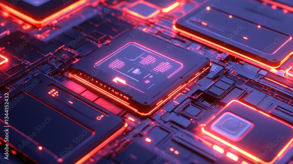 Fototapeta premium Futuristic Circuit Board with Neon Glow
