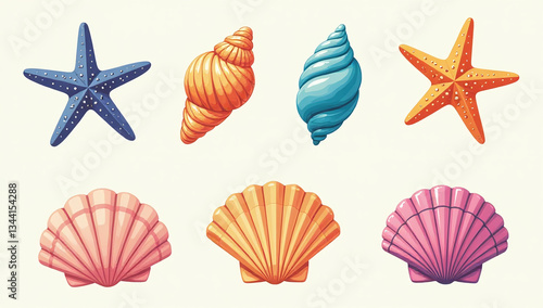 colorful vector designs featuring seashells starfish summer vacation tropical beach