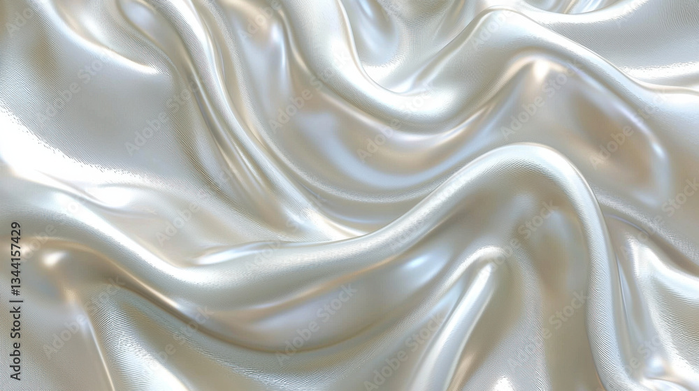 Obraz premium 3D render metallic fluid Smooth ivory fabric with glossy, flowing texture creating elegant abstract background background