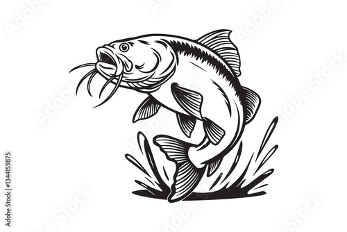 catfish fishing black vector