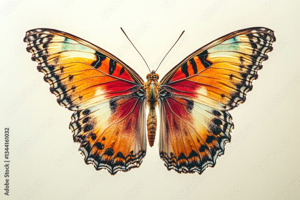 Obraz premium A beautiful butterfly with vibrant colors is shown open winged