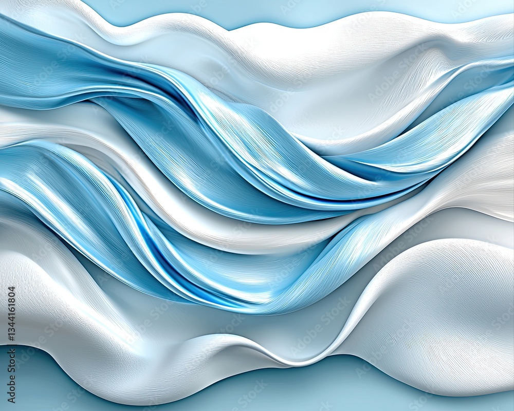Obraz premium Flowing Waves of Light Blue and White Fabric on Soft Background for Elegant Design