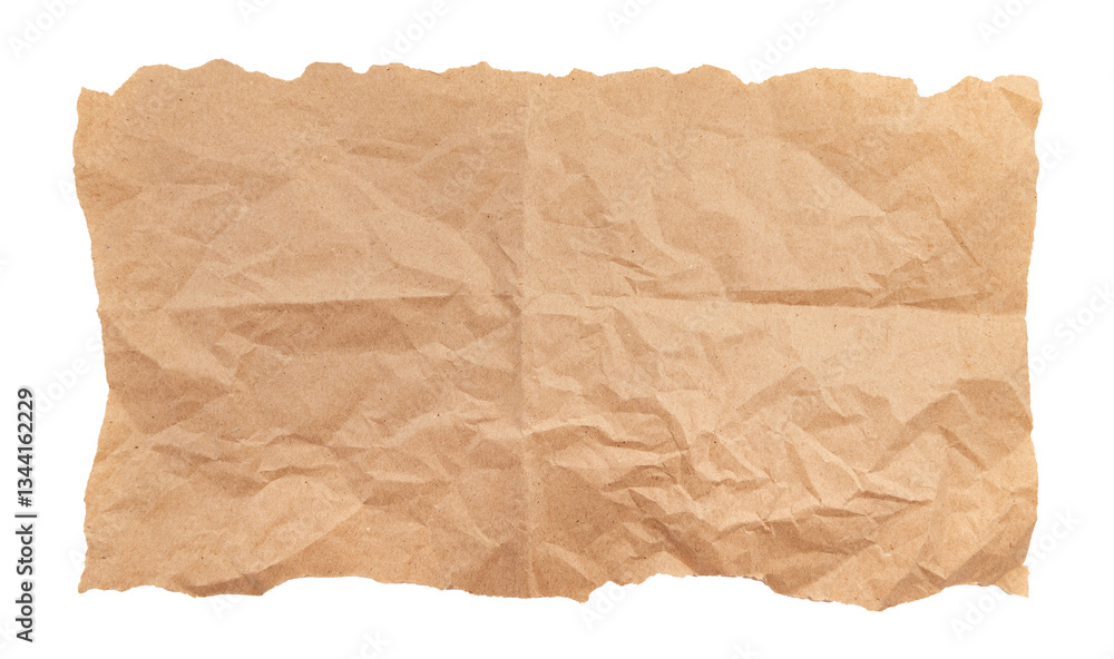 A sheet of old yellowed crumpled paper on a white background. Isolate paper A sheet of old yellowed crumpled paper on a white background. Isolate paper