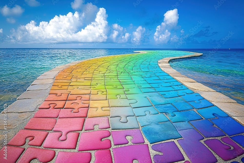 Obraz premium Colorful Puzzle Path to the Ocean Dreamlike Seascape Design
