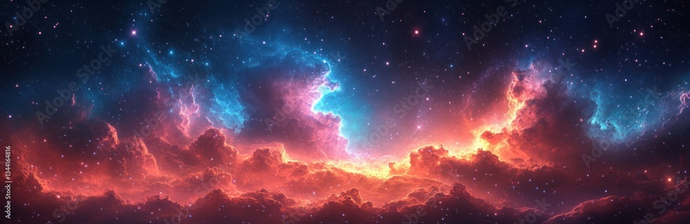 Fototapeta premium Cosmic Nebulae and Starry Sky in Vibrant Colors of Pink Blue and Purple