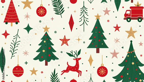geometric christmas print featuring holiday icons trendy red green gold colors suitable wrapping paper home decor