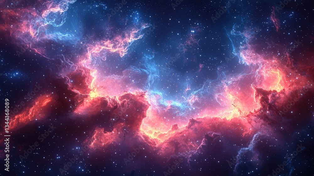 Vibrant Cosmic Nebula with Fiery Colors Illuminating the Starry Space Vibrant Cosmic Nebula with Fiery Colors Illuminating the Starry Space