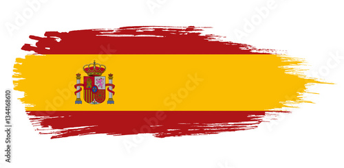 Flag of Spain on a brush stroke with torn edges in grunge style. The national symbol of Spain is the red-yellow flag in a stylish design.