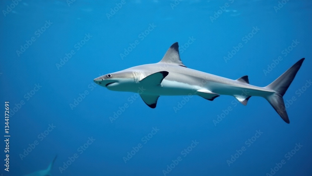 Fototapeta premium graceful shark swimming gracefully through clear blue ocean waters, showcasing marine life