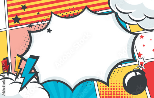 Colorful Comic Book Style Background with Blank Speech Bubble