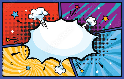 Colorful Comic Book Style Background with Blank Speech Bubble