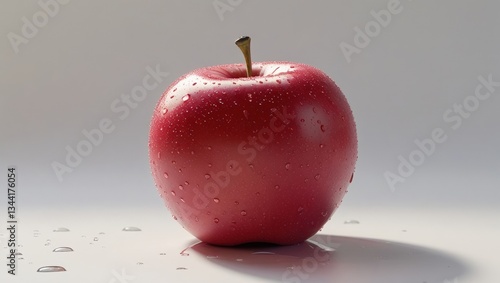 Red Apple with Water Droplets on a Light Background