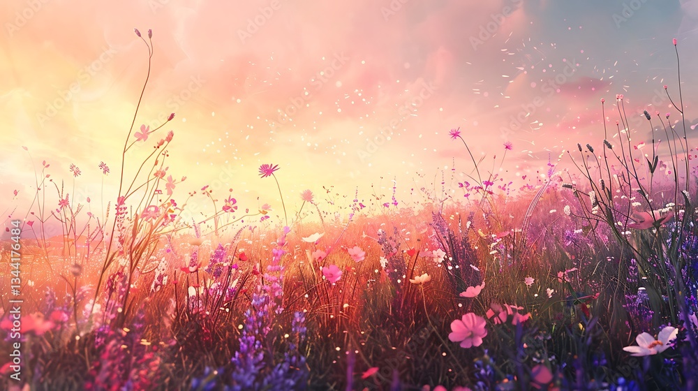 Fototapeta premium A beautiful nature of clouds and flowers beauty 