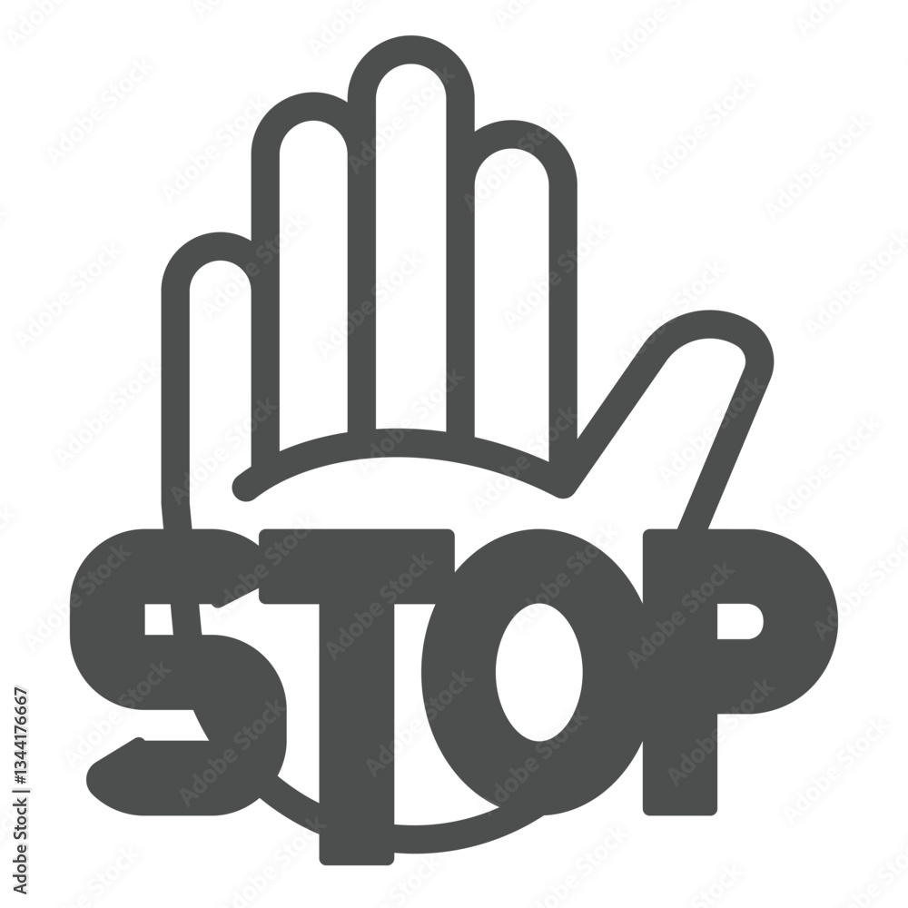 Hand palm with stop text solid icon, stop war concept. Vector graphics. Protest gesture hand sign on white background, glyph style icon for mobile or web design. Hand palm with stop text solid icon, stop war concept. Vector graphics. Protest gesture hand sign on white background, glyph style icon for mobile or web design.