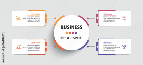 Business infographic design template with 4 options, steps or processes. Can be used for workflow layout, diagram, annual report, web design	
