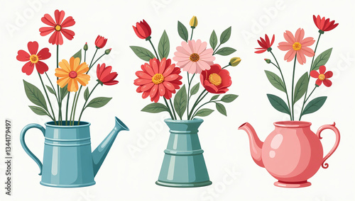 bouquets flowers watering cup teapot spring holidays women day easter mother day perfect card poster flower