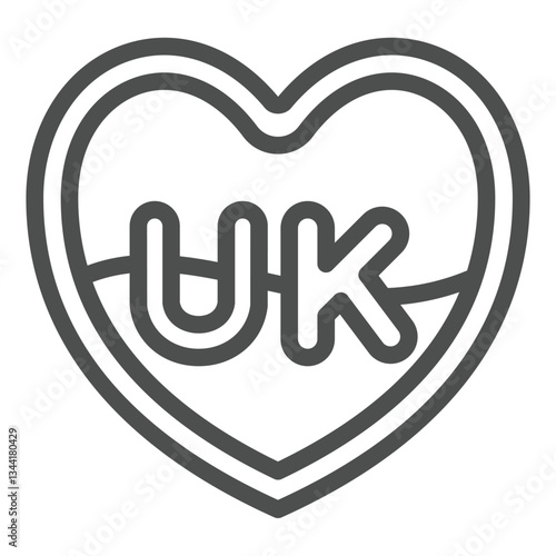 UK Ukraine abbreviation in heart line icon, stop war concept. Vector graphics. Heart shape with letters sign on white background, outline style icon for mobile or web design.