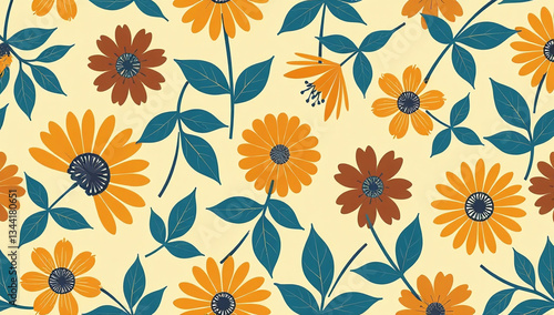 Wallpaper Mural retro floral patterns make great fabrics packaging yellow brown blue colors vintage Torontodigital.ca