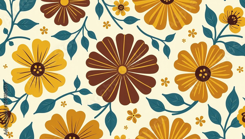 Wallpaper Mural retro floral patterns make great fabrics packaging yellow brown blue colors vintage Torontodigital.ca