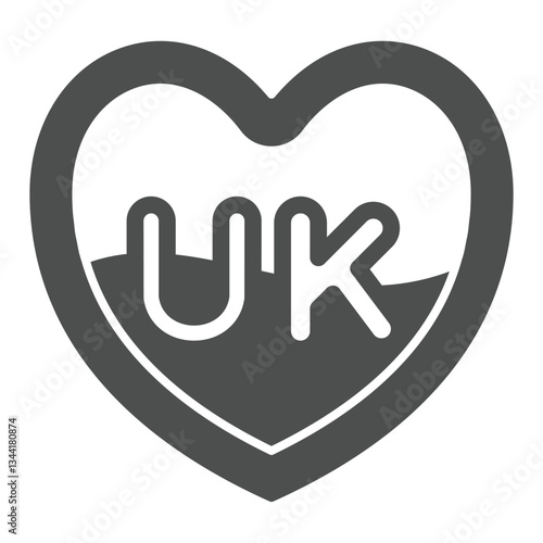 UK Ukraine abbreviation in heart solid icon, stop war concept. Vector graphics. Heart shape with letters sign on white background, glyph style icon for mobile or web design.