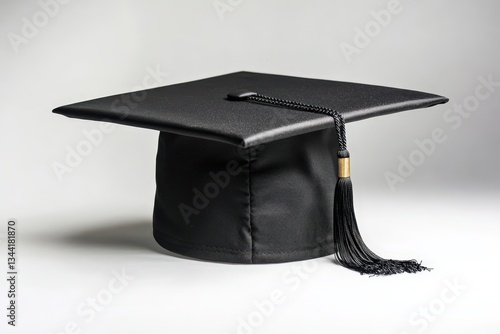 A single black graduation mortarboard cap with a tassel
