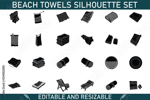 Beach Towels Silhouette Set Editable, Resizable Icons for Design