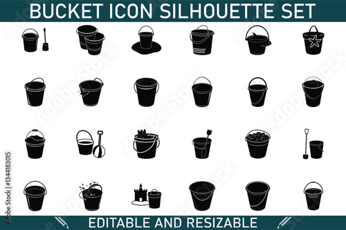 Editable Resizable Bucket Silhouettes Icon Set for Design Projects