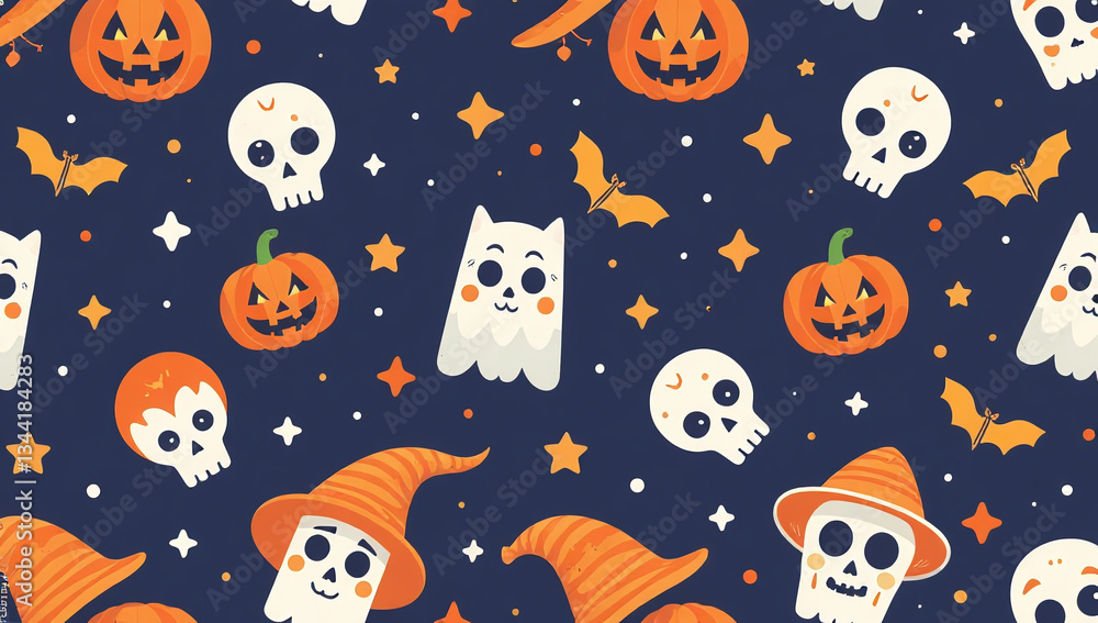 seamless halloween pattern features cute bat witch skull designs great textiles seamless halloween pattern features cute bat witch skull designs great textiles