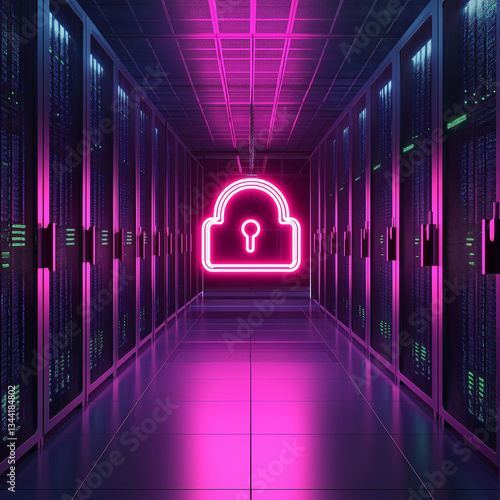 Cybersecurity Alert: Glowing Neon Unauthorized Access Warning. Digital threat, data breach, system  