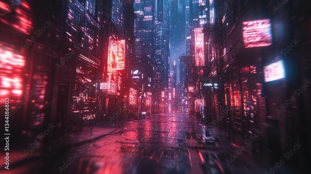 Fototapeta premium Neon-lit cyberpunk alleyway at night