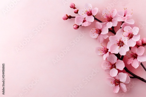Wallpaper Mural Blooming cherry blossom branch on pink background with copy space Torontodigital.ca