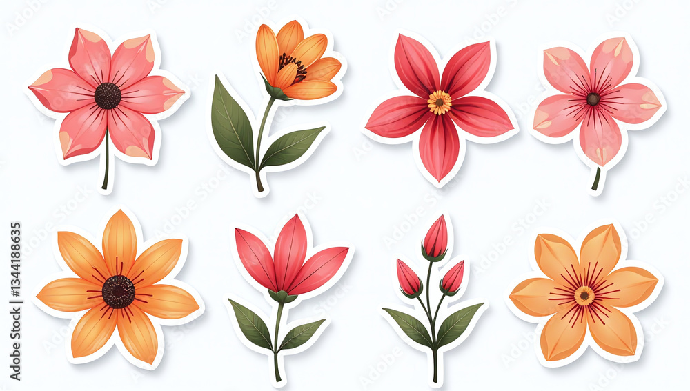 spring stickers various floral designs suitable greeting cards scrapbooking paper crafts clean white background spring stickers various floral designs suitable greeting cards scrapbooking paper crafts clean white background
