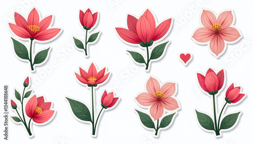 spring stickers various floral designs suitable greeting cards scrapbooking paper crafts clean white background