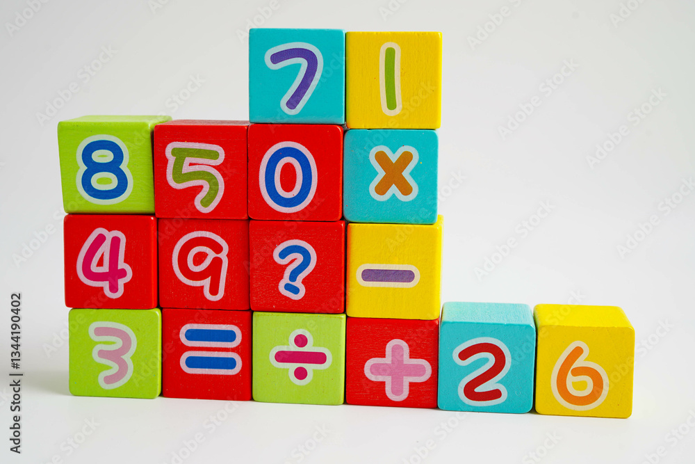 Number wood block cubes for learning Mathematic, education math. Number wood block cubes for learning Mathematic, education math.