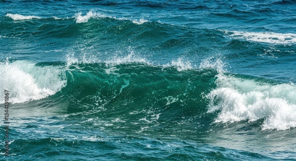 Fototapeta premium Dramatic Ocean Waves Crashing Dark Teal Water White Foam Seascape Photography