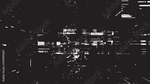 Vector Monochrome Digital Glitch Matrix Background with Corrupted Pixels, Static Noise, and Abstract Cyber Distortion