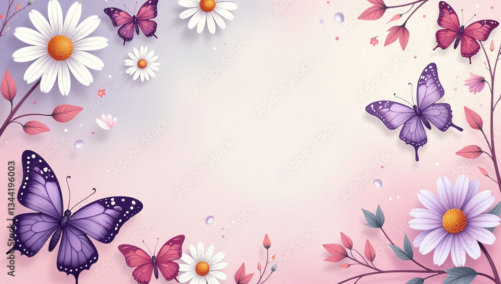 Fototapeta premium vintage inspired vector backgrounds butterfly daisy designs featuring lilac pink
