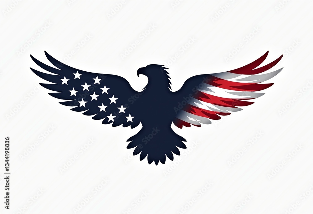 Minimalist American Eagle Vector Logo: Clean, Flat Design with Integrated American Flag Wings on a White Background for Professional T-Shirt Prints & Vector Art Projects (Suitable for Sublimation)
Minimalist American Eagle Vector Logo: Clean, Flat Design with Integrated American Flag Wings on a White Background for Professional T-Shirt Prints & Vector Art Projects (Suitable for Sublimation)