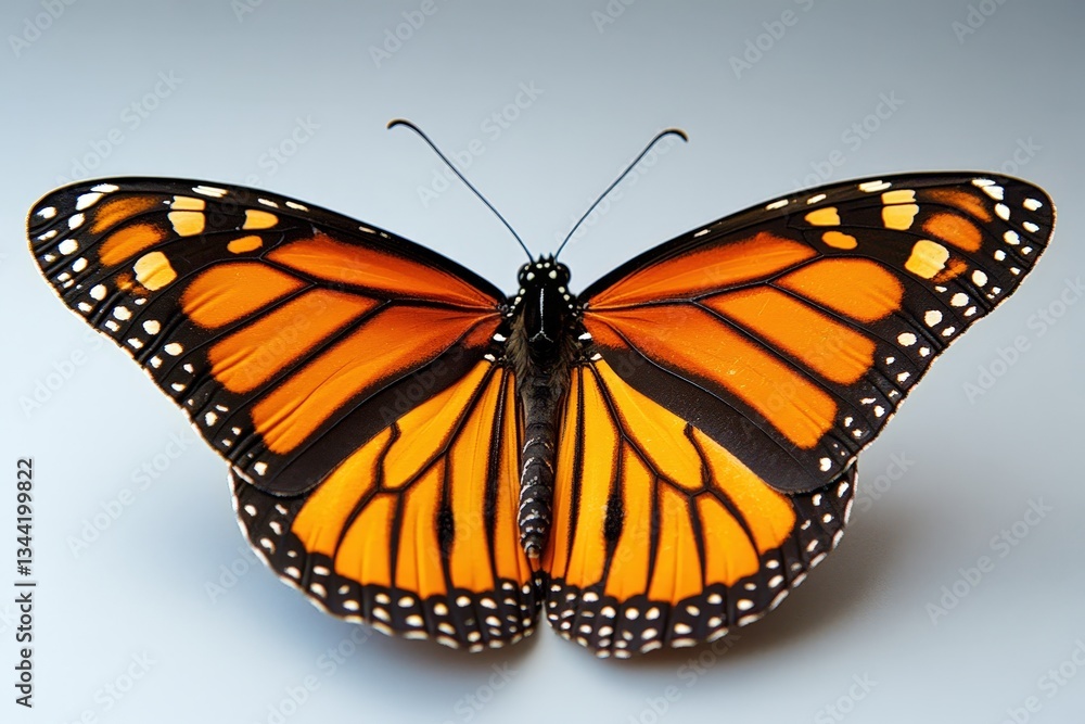 Fototapeta premium Beautiful butterfly with vibrant orange and black wings is displayed