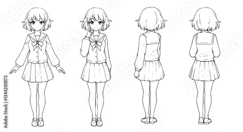 Young School Girl: Different Poses - Vector