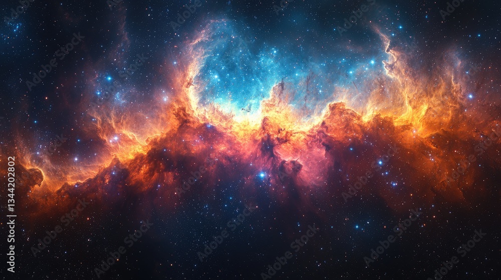 Vibrant cosmic nebula with swirling colors and stars in deep space Vibrant cosmic nebula with swirling colors and stars in deep space