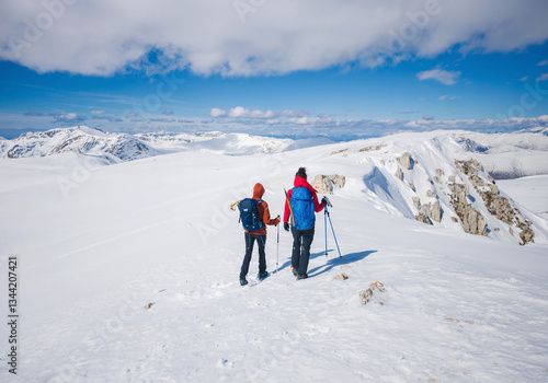 Ovindoli (Abruzzo, Italy) - The Monte della Magnola is a imponent and suggestive mountain peak in Abruzzo, above the ski resorts of Ovindoli, here during the winter with snow and alpinists.