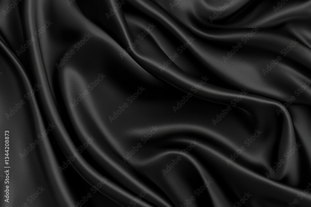 Smooth, luxurious black satin fabric draping elegantly, creating soft waves and shadows Smooth, luxurious black satin fabric draping elegantly, creating soft waves and shadows