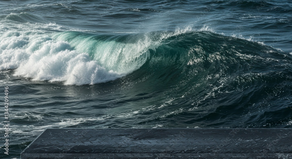 Fototapeta premium Dramatic Ocean Wave Crashing Dark Water Textured Surface Seascape Photography