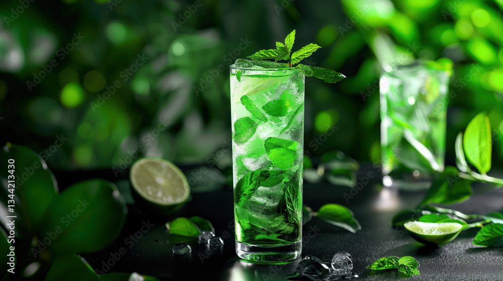 fresh lemon juice and ice cubes in glass with mint leaves and lemons on the table fresh lemon juice and ice cubes in glass with mint leaves and lemons on the table