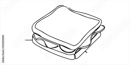 bread toasts, breakfast sandwiches, continuous single one line illustration of bread toasts and breakfast sandwiches, drawn using a continuous single line art technique. The hand drawn sketch captures
